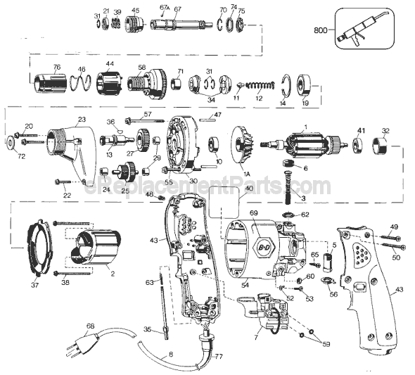 Page A Diagram and Parts List for 2054-09 Type 2 Black and Decker Electric Drill